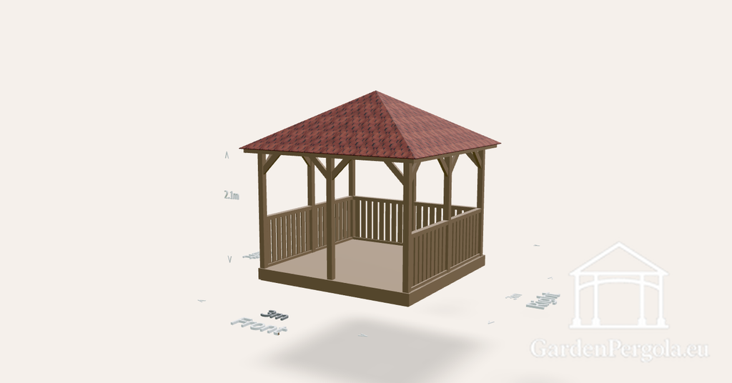 Gazebo 3x3m with red shingle four slope roof