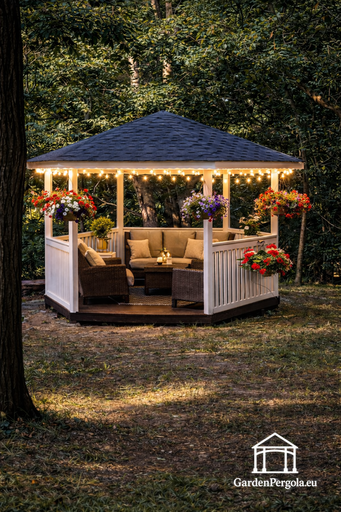 6-seitiger weißer Gartenpavillon