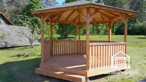 6-seitiger hellbrauner Gartenpavillon - garden gazebo pergola