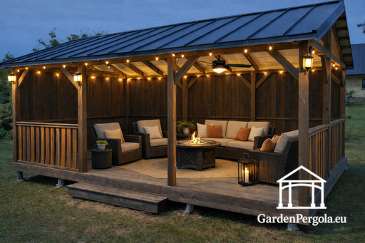 4x6m Gartenpavillon mit zweischrägem Metalldach