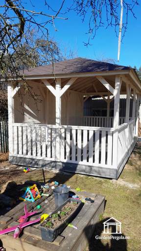 4x6m weißer Gartenpavillon mit dunkelgrauem Boden