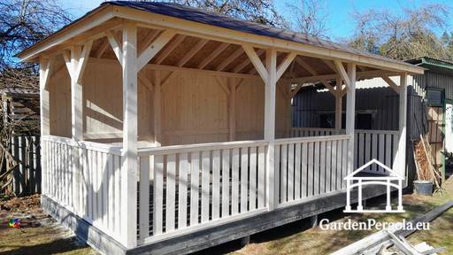 4x6m weißer Gartenpavillon mit dunkelgrauem Boden