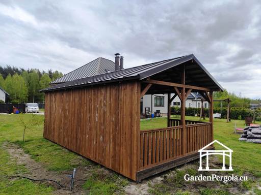 4x7m großer Metall-Dach brauner Gartenpavillon