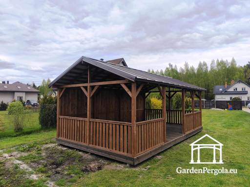 4x7m großer Metall-Dach brauner Gartenpavillon
