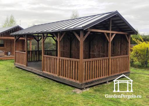 4x7m großer Metall-Dach brauner Gartenpavillon - garden gazebo pergola