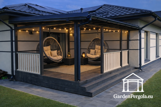 Premium Dunkelgrauer Gartenpavillon mit Metalldach 4x6m