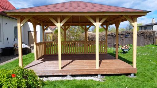 4x4,5 m Holz-Gartenpavillon — Gemütlich, geräumig und perfekt für Entspannung im Freien