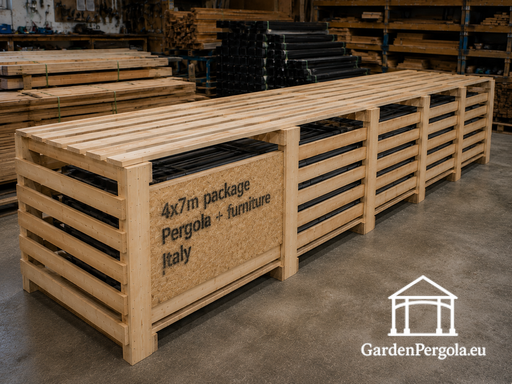 4x7 m Naturholz-Pavillon — Geräumiger Gartenpavillon mit Boden, Geländern und einseitigem Dach