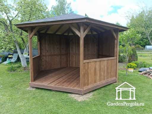Sechseckiger dunkelgrauer Gartenpavillon mit grauem Schindeldach - garden gazebo pergola