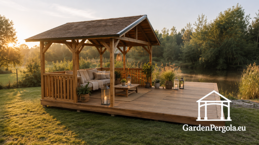 3x4 m Holzpavillon mit geräumiger 4x4 m Terrasse