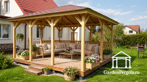 4x4,5 m Holz-Gartenpavillon — Gemütlich, geräumig und perfekt für Entspannung im Freien