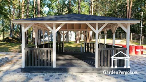 5x5 m Holzpavillon — Geräumiger Gartenpavillon mit Boden und zwei offenen Eingängen - garden gazebo pergola