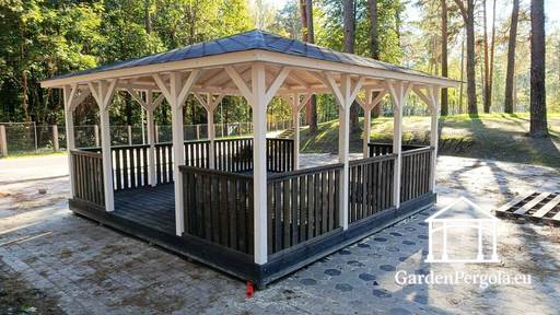 5x5 m Holzpavillon — Geräumiger Gartenpavillon mit Boden und zwei offenen Eingängen
