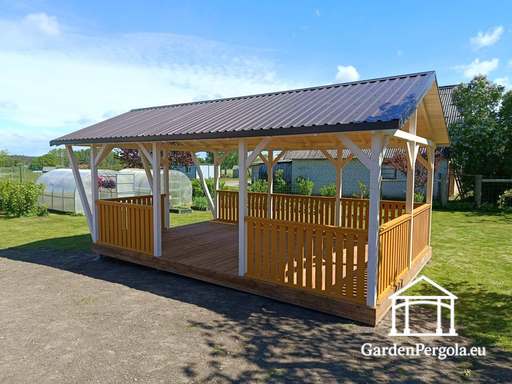 4x7 m Maßgefertigter Holzpavillon — Geräumiger Gartenpavillon mit Boden und Satteldach - garden gazebo pergola