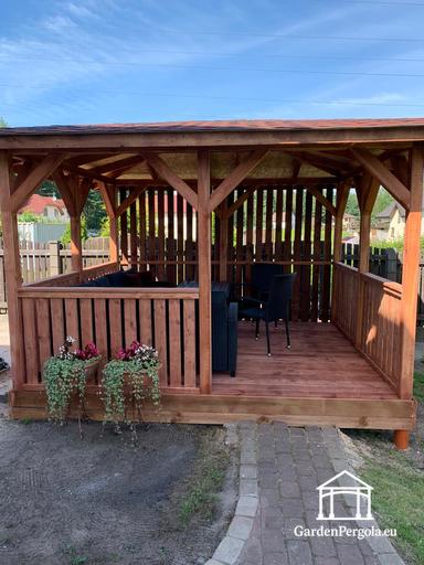 3x3,5 m Brauner Holzpavillon — Gemütlicher Gartenpavillon mit Boden und dekorativen Gitterseiten - garden gazebo pergola