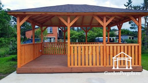 4x5 m Amber Holzpavillon — geräumiger Gartenpavillon mit Boden, Geländern und überdachtem Dach - garden gazebo pergola