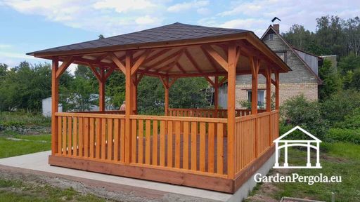 4x5 m Amber Holzpavillon — geräumiger Gartenpavillon mit Boden, Geländern und überdachtem Dach