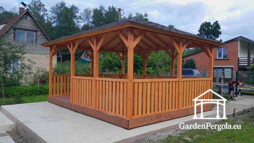 4x5 m Amber Holzpavillon — geräumiger Gartenpavillon mit Boden, Geländern und überdachtem Dach