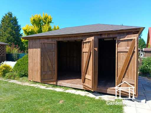3x5,5 m Maßgefertigter Holz-Gartenschuppen — Geräumiger Abstellraum mit breiten Doppeltüren