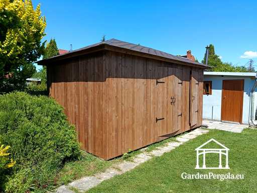 3x5,5 m Maßgefertigter Holz-Gartenschuppen — Geräumiger Abstellraum mit breiten Doppeltüren