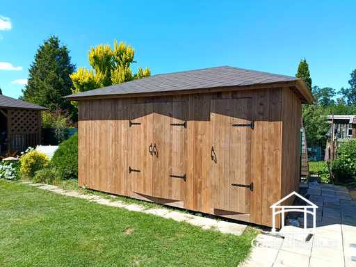 3x5,5 m Maßgefertigter Holz-Gartenschuppen — Geräumiger Abstellraum mit breiten Doppeltüren