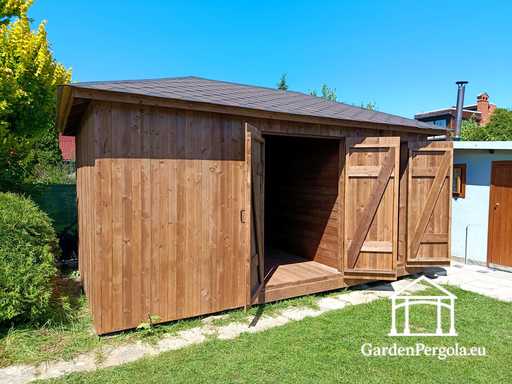 3x5,5 m Maßgefertigter Holz-Gartenschuppen — Geräumiger Abstellraum mit breiten Doppeltüren