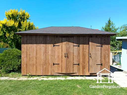 3x5,5 m Maßgefertigter Holz-Gartenschuppen — Geräumiger Abstellraum mit breiten Doppeltüren - garden gazebo pergola