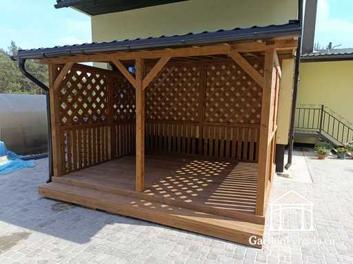 3x3,5 m Natürliche Holzhaus-Erweiterung mit 1,3x1,3 m Klimaanlagenabdeckung - garden gazebo pergola