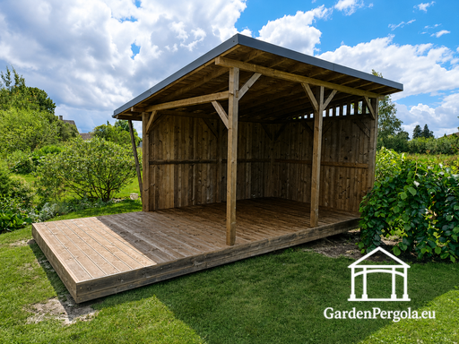 3x6 m natürlicher Holz-Gartenpavillon mit 3x4 m Dach - garden gazebo pergola