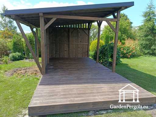 3x6 m natürlicher Holz-Gartenpavillon mit 3x4 m Dach