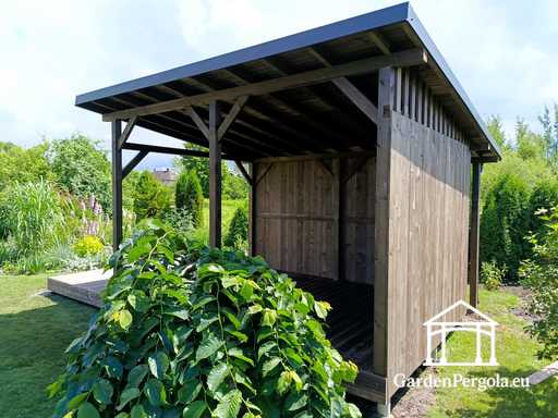 3x6 m natürlicher Holz-Gartenpavillon mit 3x4 m Dach