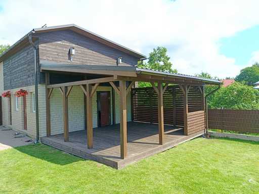 Dunkelbraune Holzveranda am Haus mit überdachtem Dach – 4,8×6 m - garden gazebo pergola