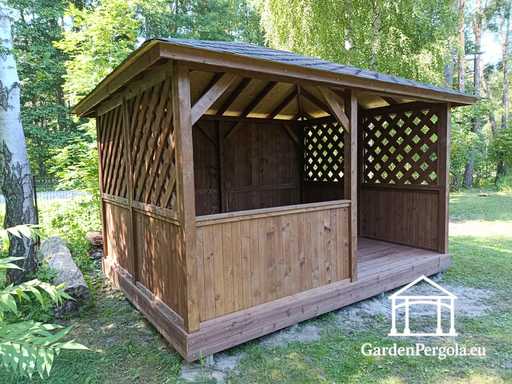 3x4 m Dunkelbraunes Holz-Gartenpavillon - garden gazebo pergola