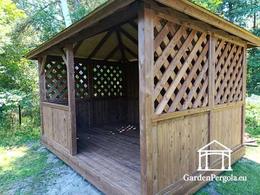 3x4 m Dunkelbraunes Holz-Gartenpavillon