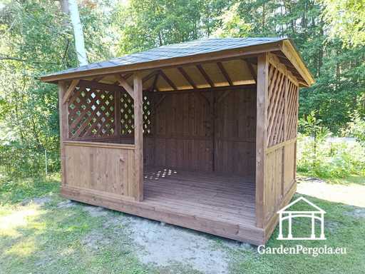 3x4 m Dunkelbraunes Holz-Gartenpavillon