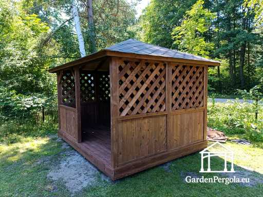 3x4 m Dunkelbraunes Holz-Gartenpavillon