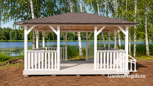 4x4,5 m Weißer Holz-Gartenpavillon mit Vorder- und Hintereingängen - garden gazebo pergola
