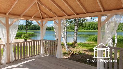 4x4,5 m Weißer Holz-Gartenpavillon mit Vorder- und Hintereingängen