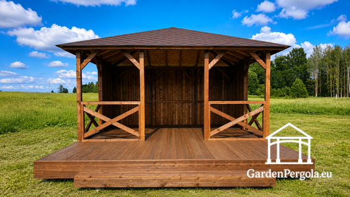 4x4,5 m Holz-Gartenpavillon mit 2x4,5 m offener Terrasse - garden gazebo pergola