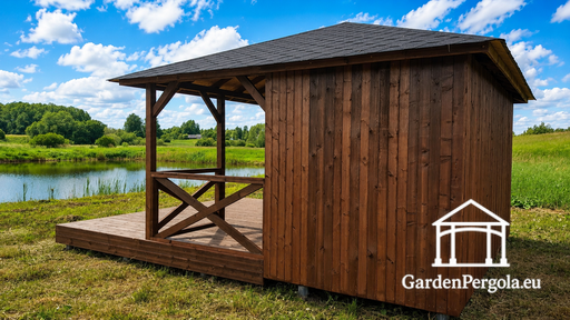 4x4,5 m Holz-Gartenpavillon mit 2x4,5 m offener Terrasse