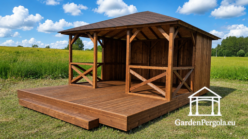 4x4,5 m Holz-Gartenpavillon mit 2x4,5 m offener Terrasse