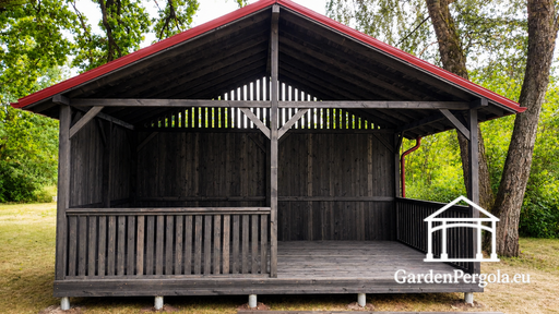 4x6 m Dunkelgrauer Holzgartenpavillon mit Metalldach - garden gazebo pergola