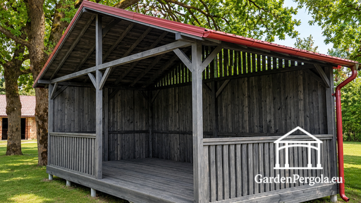 4x6 m Dunkelgrauer Holzgartenpavillon mit Metalldach