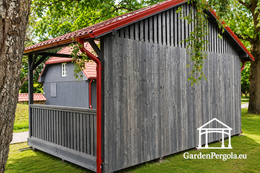 4x6 m Dunkelgrauer Holzgartenpavillon mit Metalldach