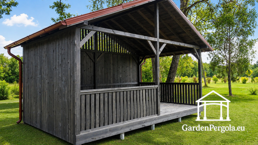 4x6 m Dunkelgrauer Holzgartenpavillon mit Metalldach