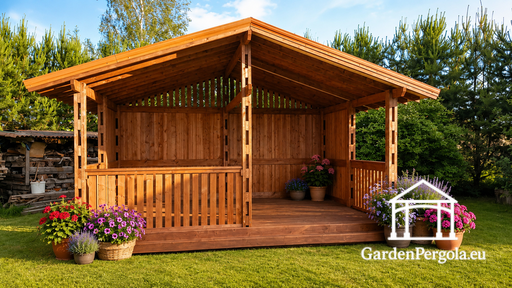 4x6 m brauner Holz-Gartenpavillon