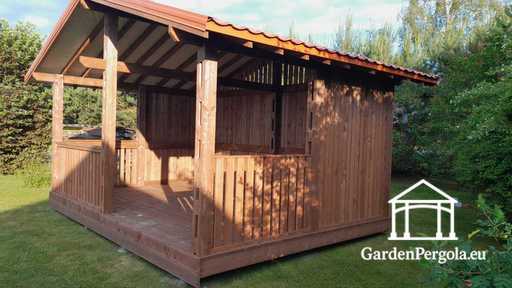 4x6 m brauner Holz-Gartenpavillon