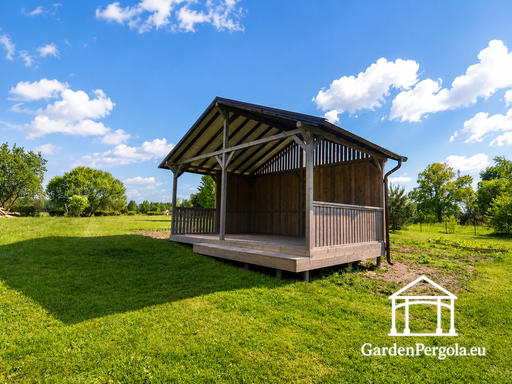 4x6 m Graues Holz-Gartenpavillon mit Stufe - garden gazebo pergola