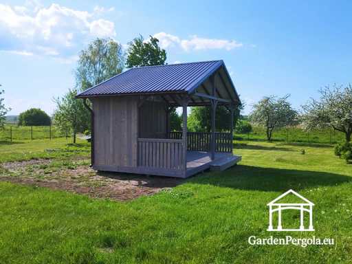 4x6 m Graues Holz-Gartenpavillon mit Stufe