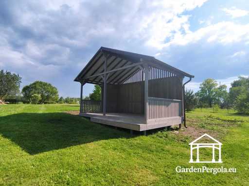 4x6 m Graues Holz-Gartenpavillon mit Stufe